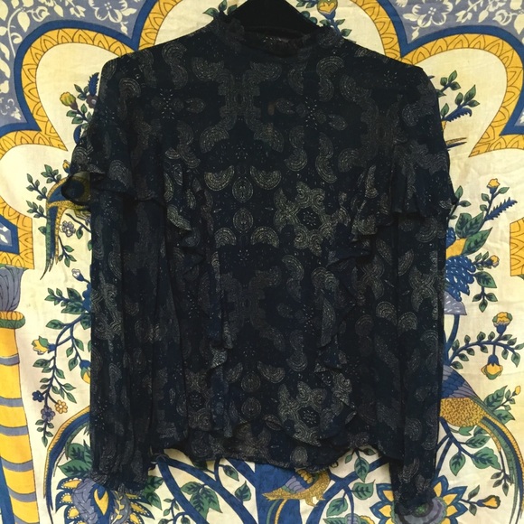 • Lucky Brand • sheer print ruffle high neck top - Picture 5 of 8